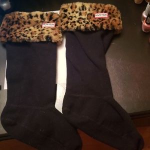 Hunter boot socks, tall, size MM, black/leopard